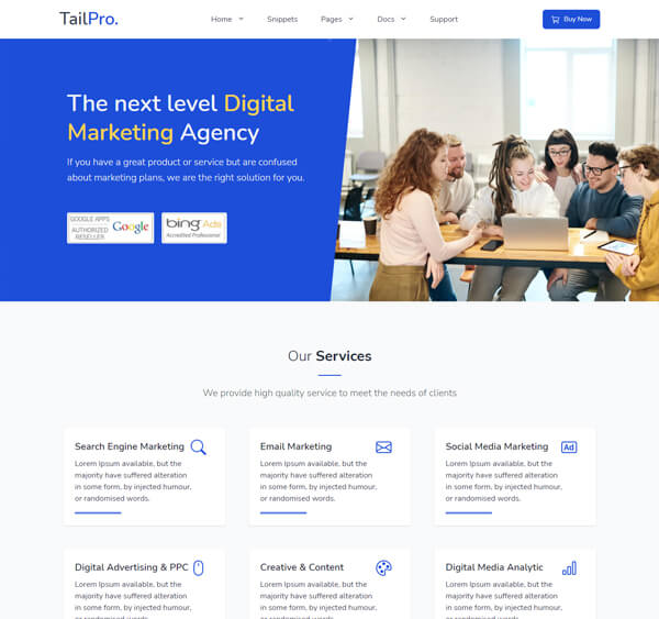 Tailwind template marketing agency
